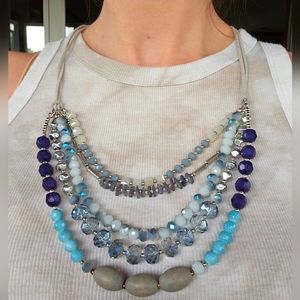 Medium length, blue bead necklace